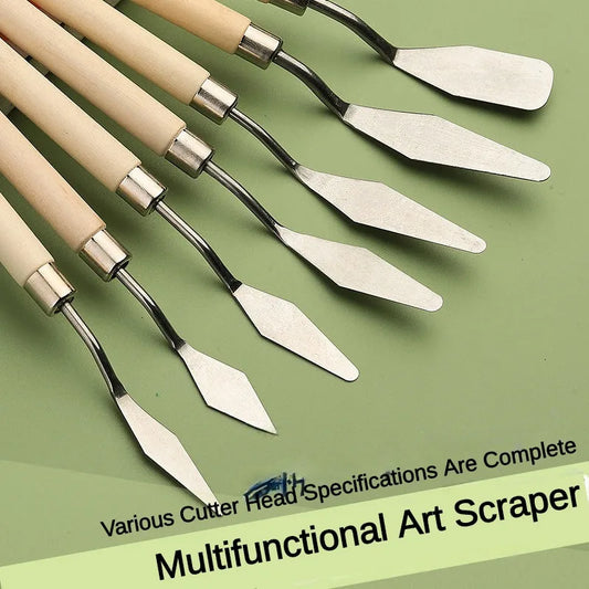 7 PCS Stainless Steel Spatula Oil Painting Shovel Baking Pastry Kitchen Tools Fondant Cream Mixing Scraper Painting Art Supplies
