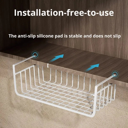 1pc White/Black Hanging Net Basket Iron Material Large Capacity Hanging Under Cabinet Wall Wardrobe Storage Basket Kitchen Tools