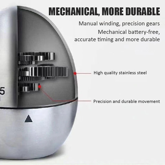 Egg Shape Kitchen Timer Tools 60 Minutes Stainless Steel Mechanical Alarm Clock Fitness Exercise Timer Learning Time Management