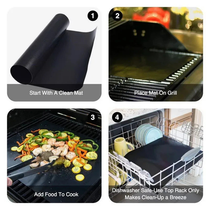 1/5/10pcs Grill Mat 44X33cm Non Stick BBQ Grill Liners Oven Grill Foil Barbecue Plate Liner Reusable Mat Tools Accessories 50%