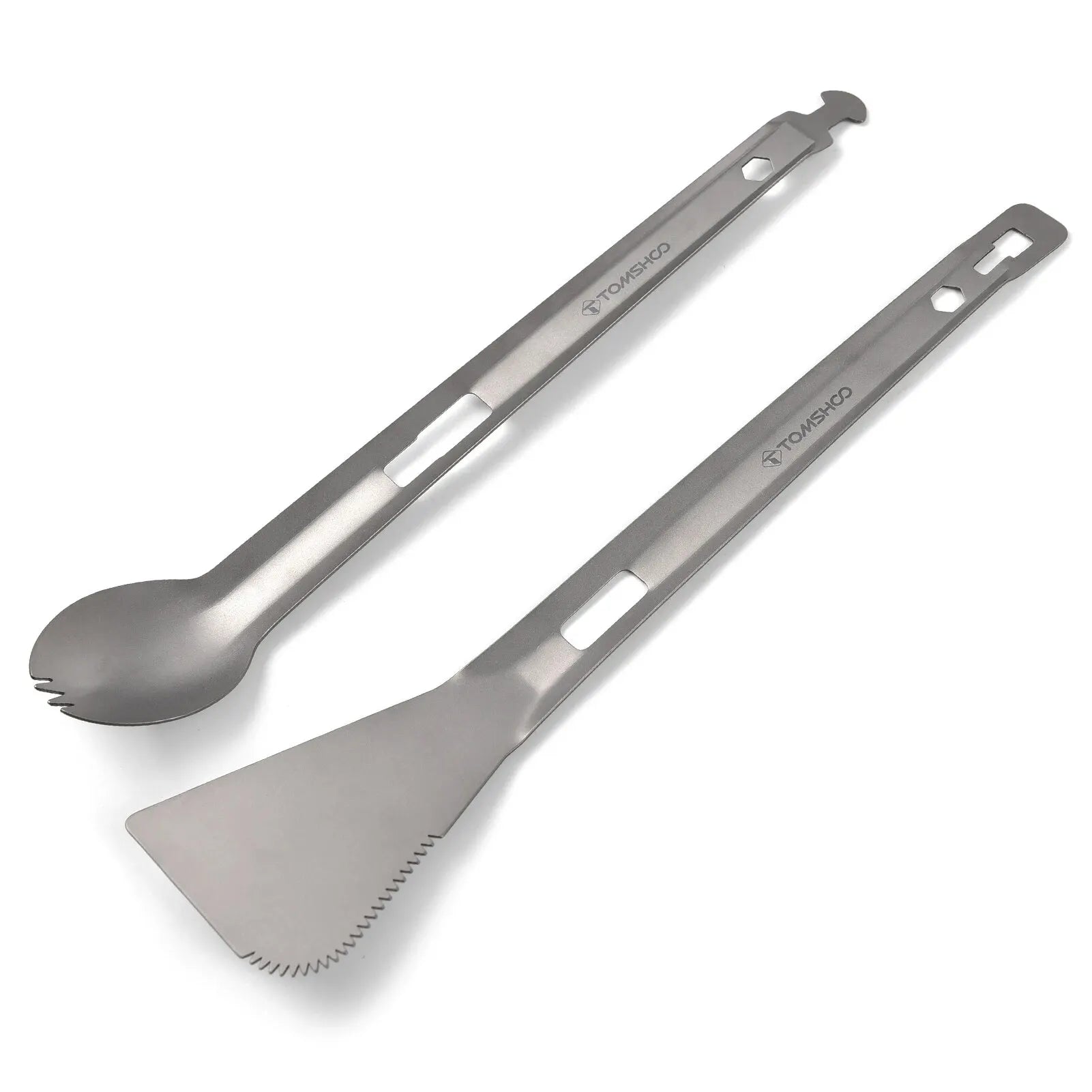 TOMSHOO Titanium Serving Tongs Multi-Purpose BBQ Tongs with Spork and Serrated Spatula for Outdoor Camping Hiking Picnic Cooking