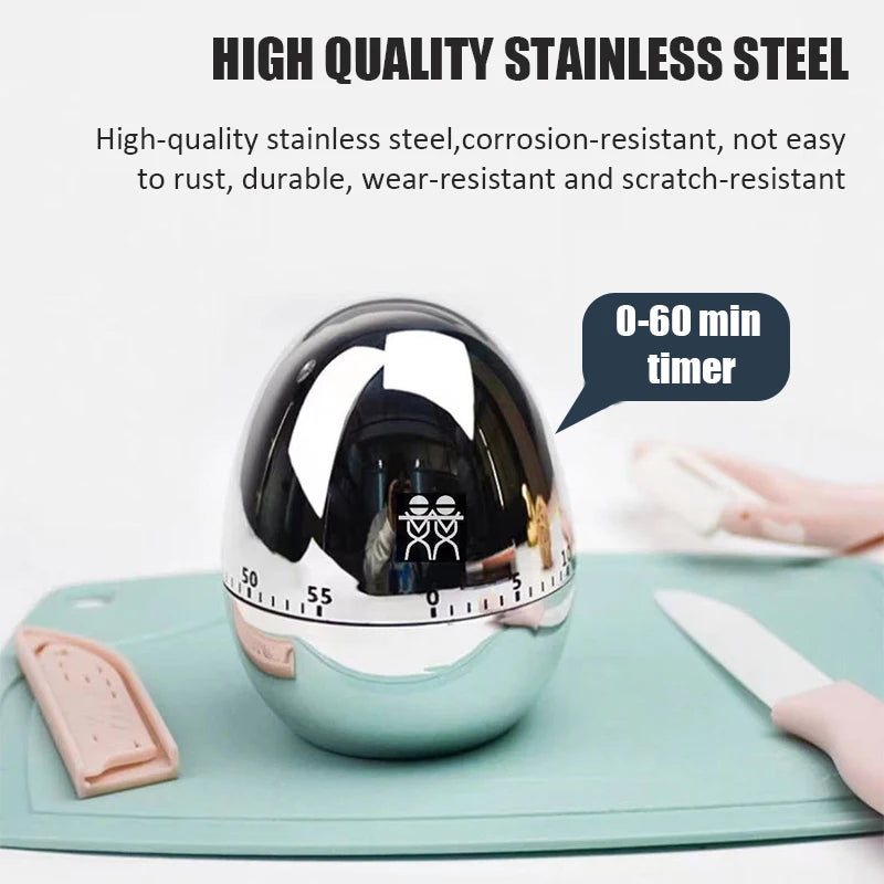 Egg Shape Kitchen Timer Tools 60 Minutes Stainless Steel Mechanical Alarm Clock Fitness Exercise Timer Learning Time Management