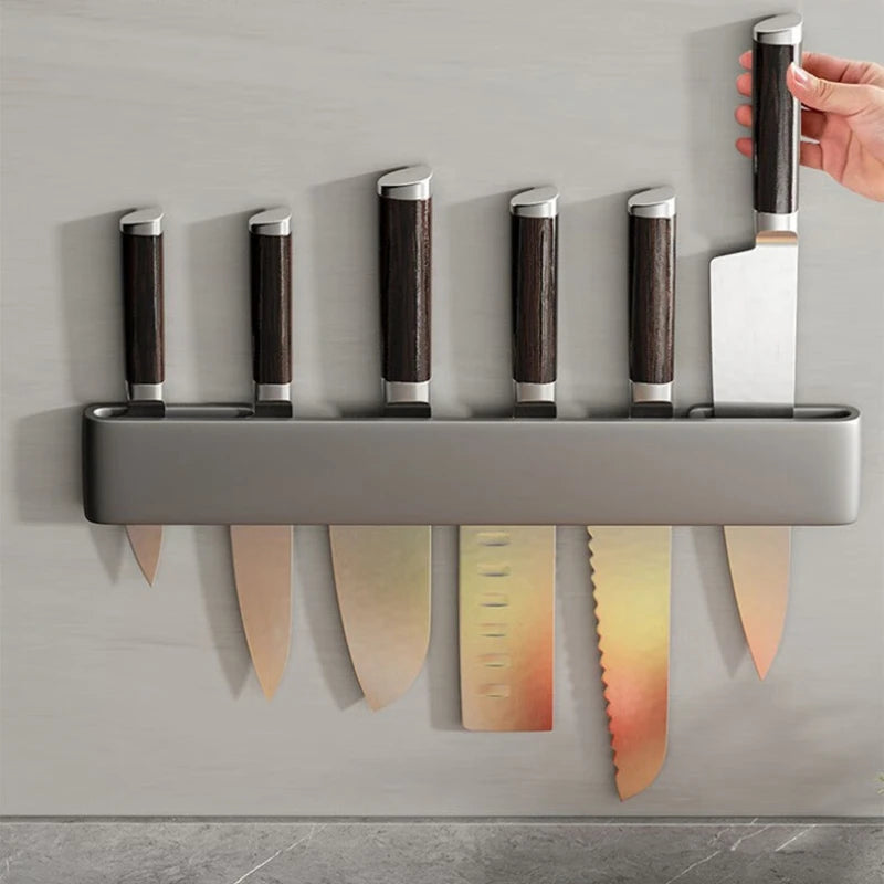 Creative Multi-functional Kitchen Punch-free Knife Holder Wall-mounted Carbon Steel Kitchen Utensils Scissors Knife Storage Rack