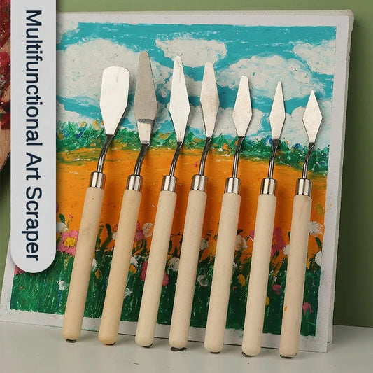 7 PCS Stainless Steel Spatula Oil Painting Shovel Baking Pastry Kitchen Tools Fondant Cream Mixing Scraper Painting Art Supplies