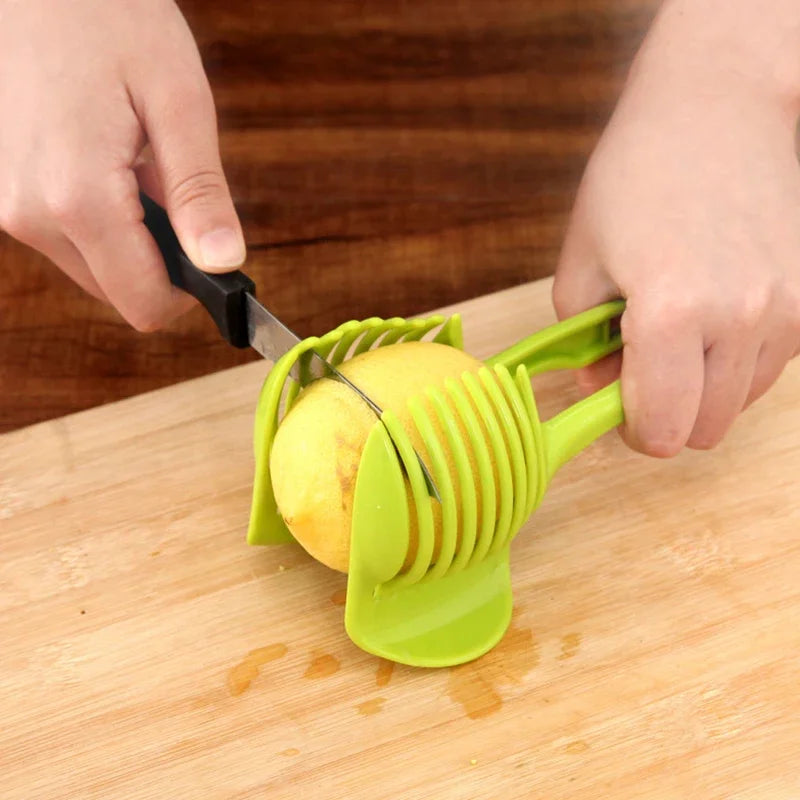 Kitchen Home Plastic Potato Slicer Tomato Cutter Tool Shreadders Lemon Cutting Holder Cooking Accessories Gadgets Food Cover