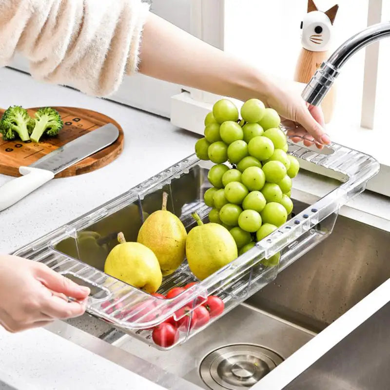 Vegetables Drain Rack Transparent White Quick Water Filtration Drain Water Storage Free Adjustment Retractable Kitchen Gadgets