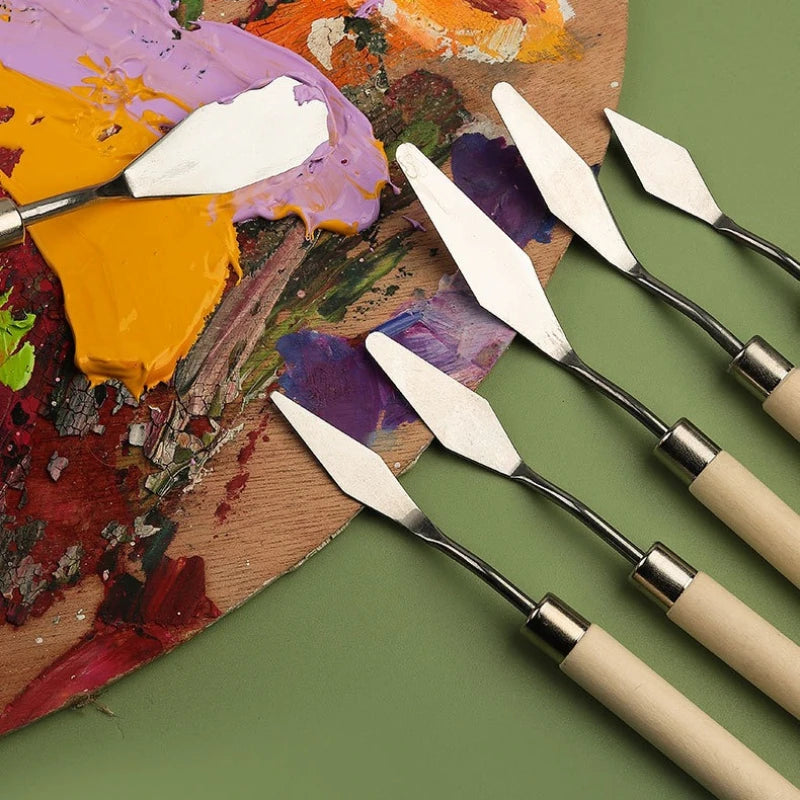 7 PCS Stainless Steel Spatula Oil Painting Shovel Baking Pastry Kitchen Tools Fondant Cream Mixing Scraper Painting Art Supplies