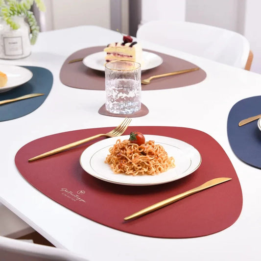 Irregular Leather Placemats and Coasters Set Oil-Proof Waterproof Coffee Mats Place Mats Dining Table Mat for Kitchen Tools