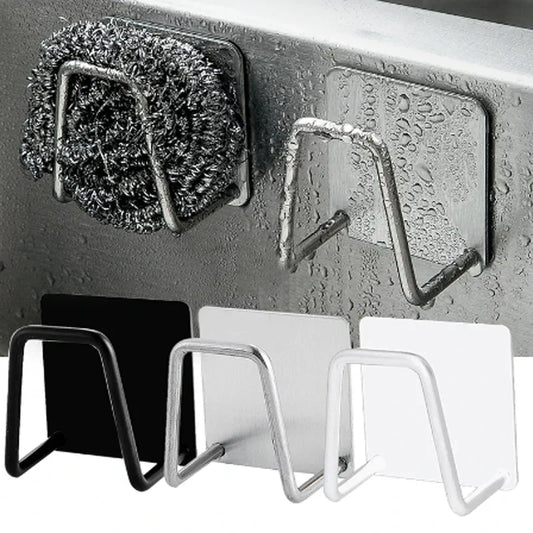 Stainless Steel Sink Shelf Sponges Holders Adhesive Drain Drying Rack Wall Hooks Accessories Storage Kitchen Organizer
