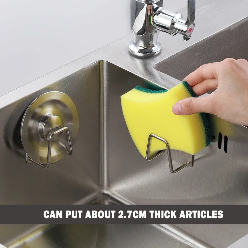 Stainless Steel Sink Shelf Sponges Holders Adhesive Drain Drying Rack Wall Hooks Accessories Storage Kitchen Organizer