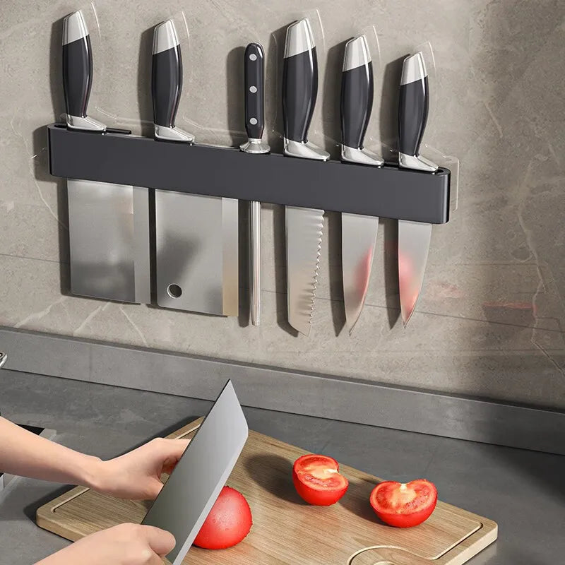 Creative Multi-functional Kitchen Punch-free Knife Holder Wall-mounted Carbon Steel Kitchen Utensils Scissors Knife Storage Rack